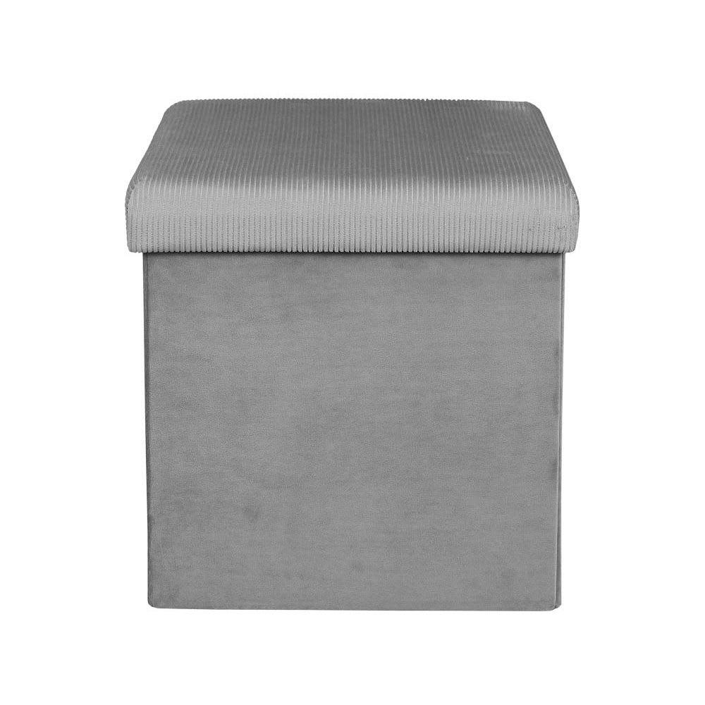 GIULIA - Pouf coffre de rangement velours côtelé gris souris