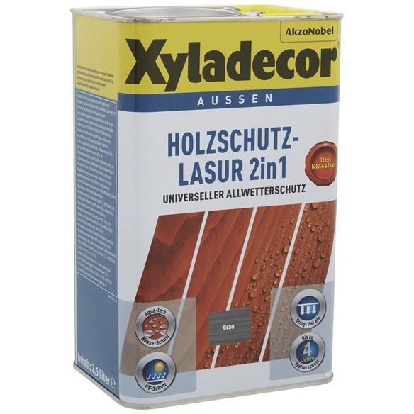 Holzschutz-Lasur, für außen, 2,5 l, grau, matt