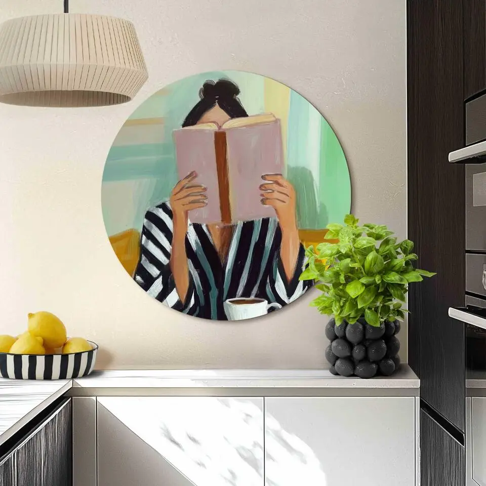 Glasschilderij Lees- en koffiepauze - &Oslash; 70 - Roze