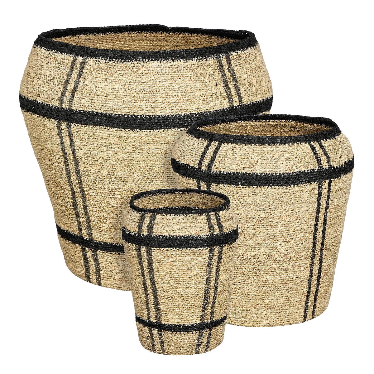 Mica Decorations Opbergmand - Set van 3 - H38 x Ø30 cm - Zeegras - Lichtbruin
