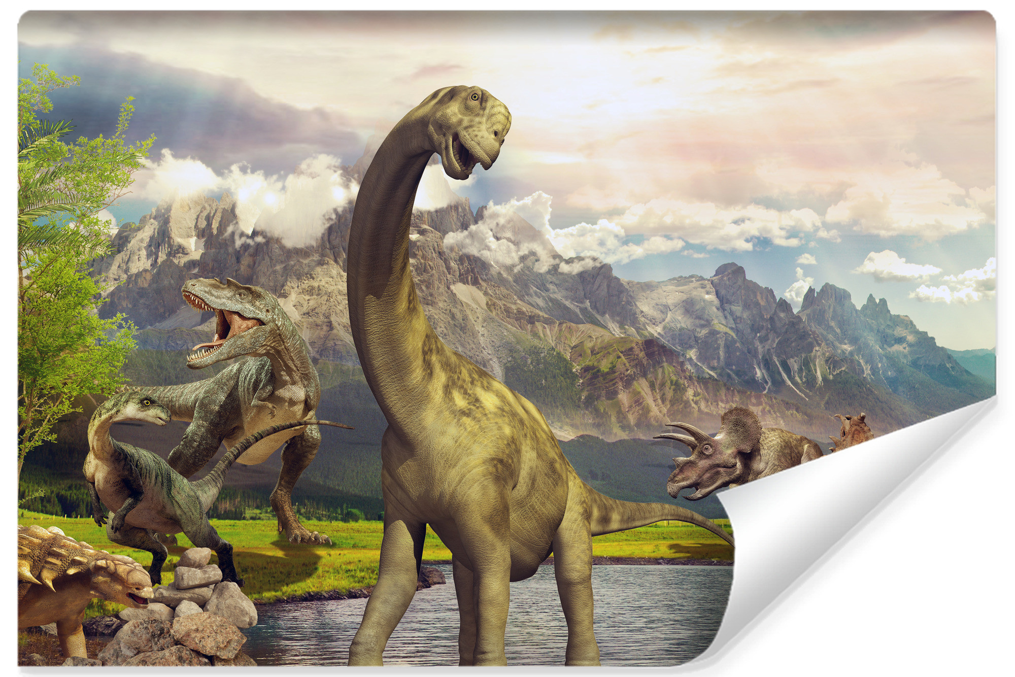 Fototapeta Dla Dzieci Dinozaury Nad Jeziorem 90x60cm