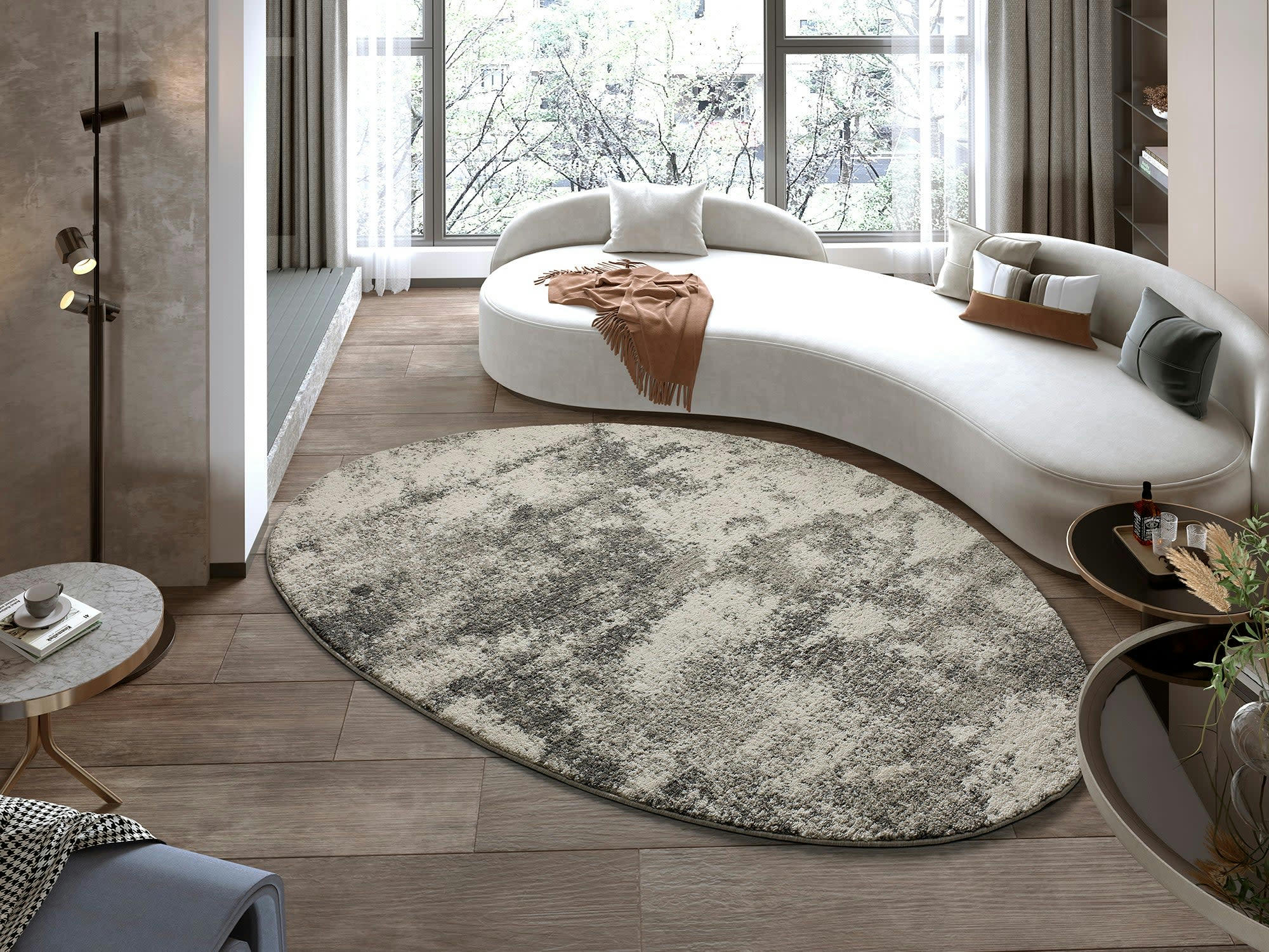 NIAMEY - Tapis recyclé de forme organique dans les tons de gris, 155X230 cm