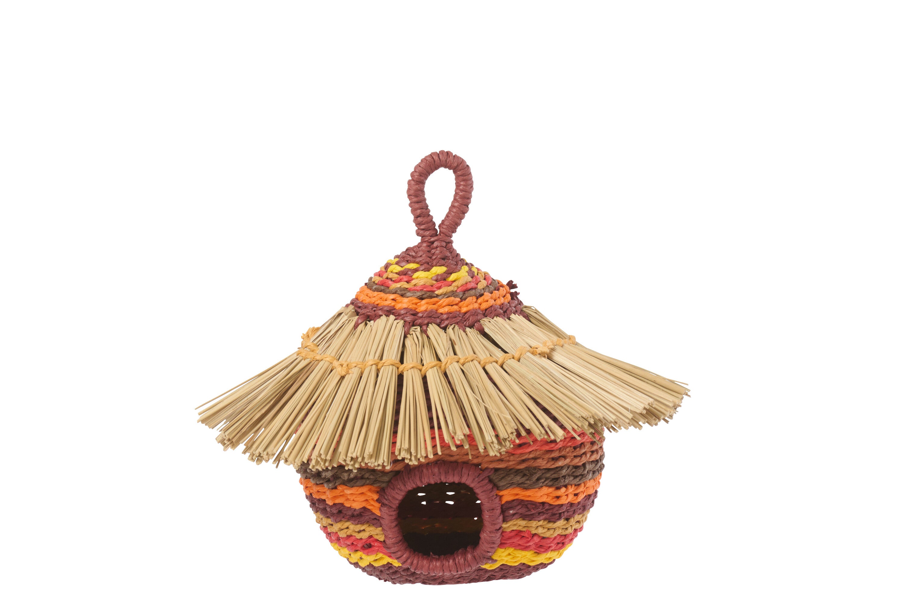 J-Line vogelhuisje Gestreept - papier - terracotta/oranje - small