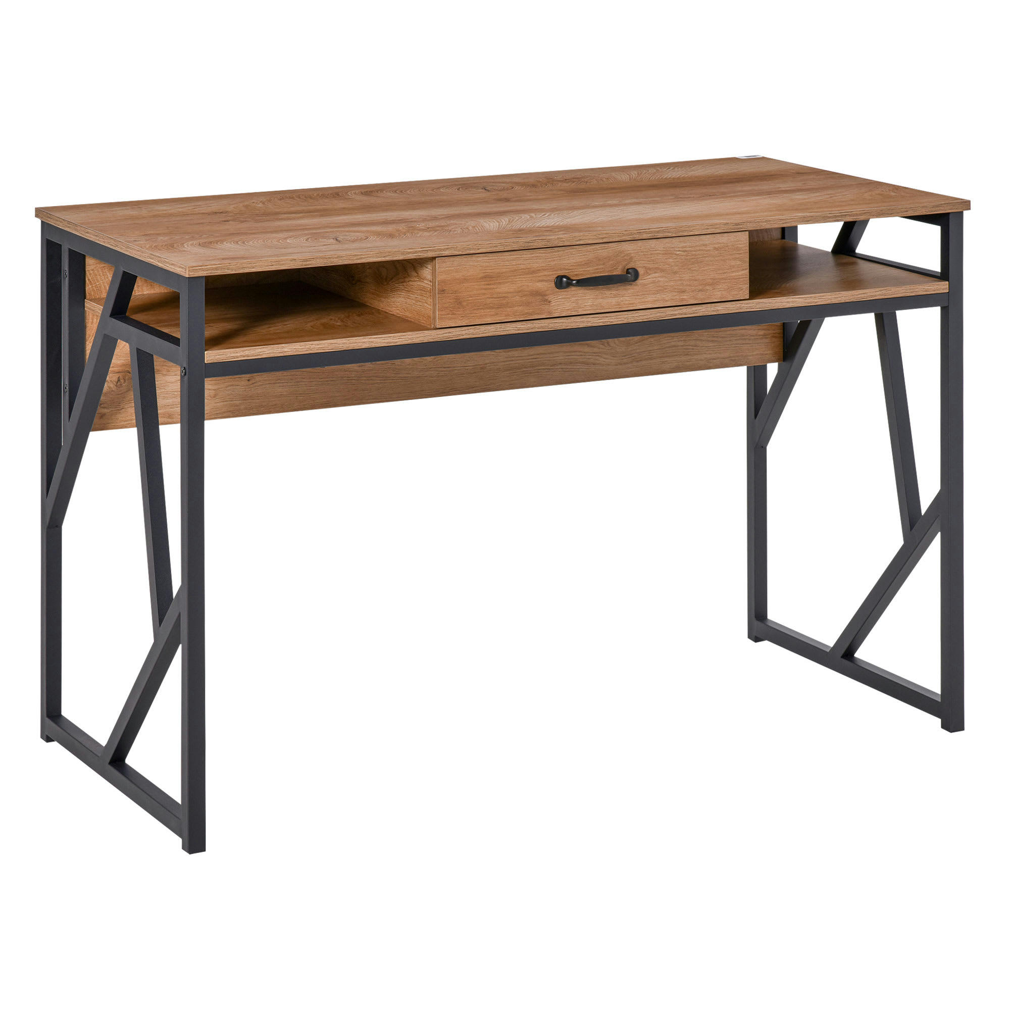 - Bureau style industriel tiroir 2 niches métal noir aspect bois noyer