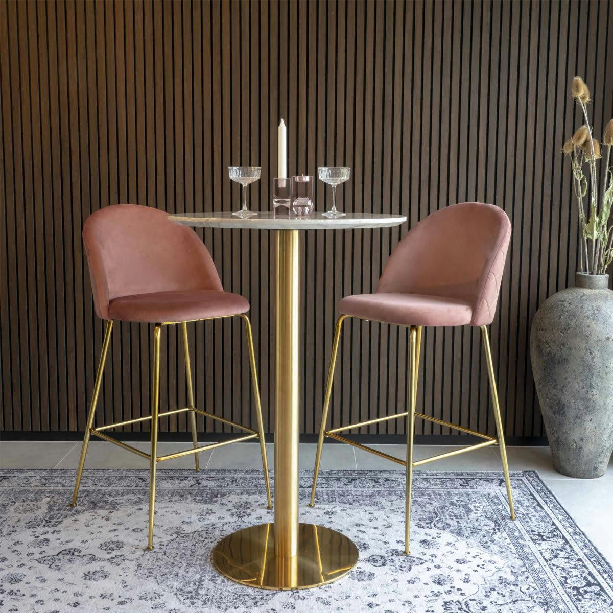 ANDREA - Tabouret de bar scandinave en velours rose