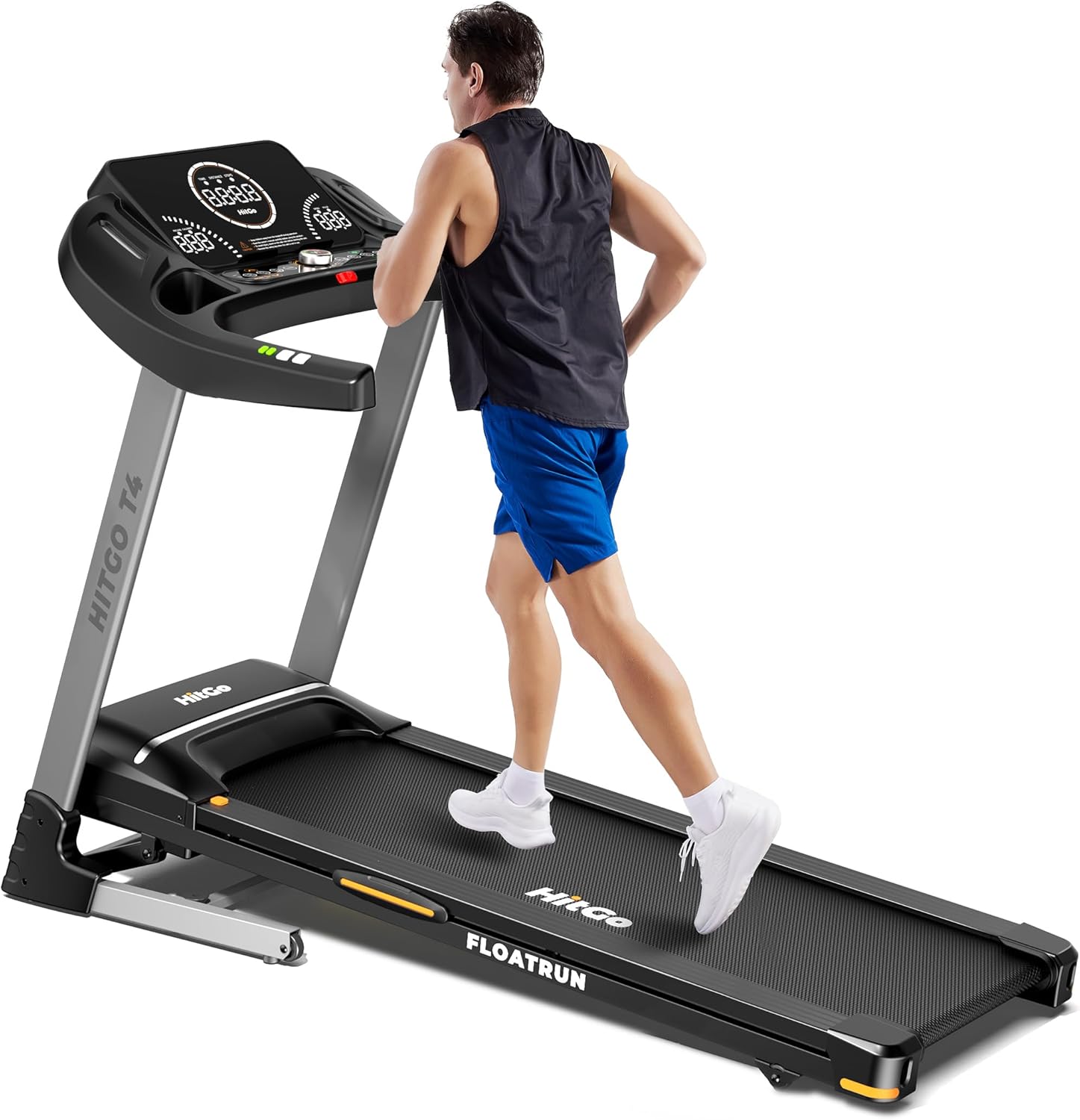 HitGo Treadmill with 15% Auto Incline,10 MPH High Speed Running Machine for Home Gym,Silent Brushless Motor,265lbs Weight Capacity,Air Cushion Shock Absorption,Bluetooth App Kinomap HitGo,Black