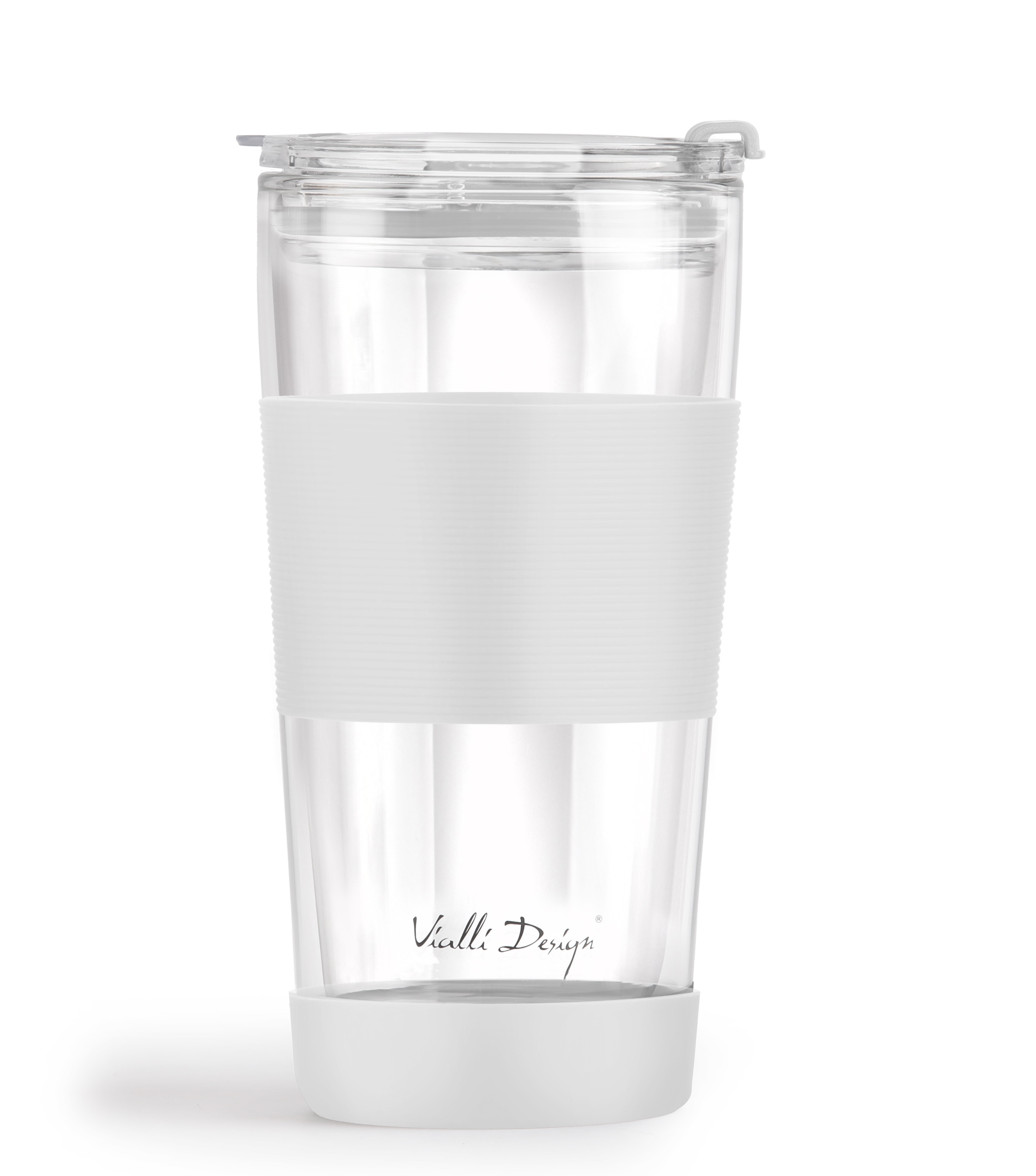Duży Kubek Termiczny Szklany Ze Słomką 600 ml Biały Fuori