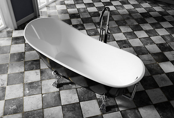 Baignoire îlot sur pieds PARIS noir brillant - Avec robinet mitigeur 1414, Chromé