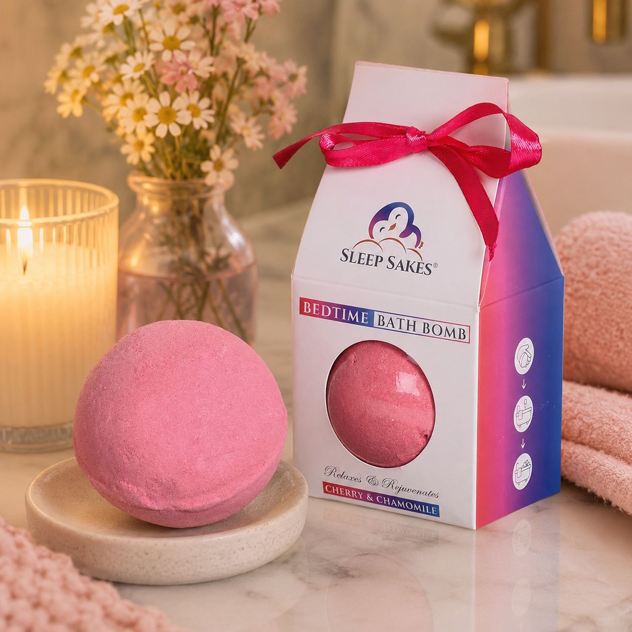 Aromatize Sleep Sakes Bedtime Bath Bomb Cherry & Chamomile 140g