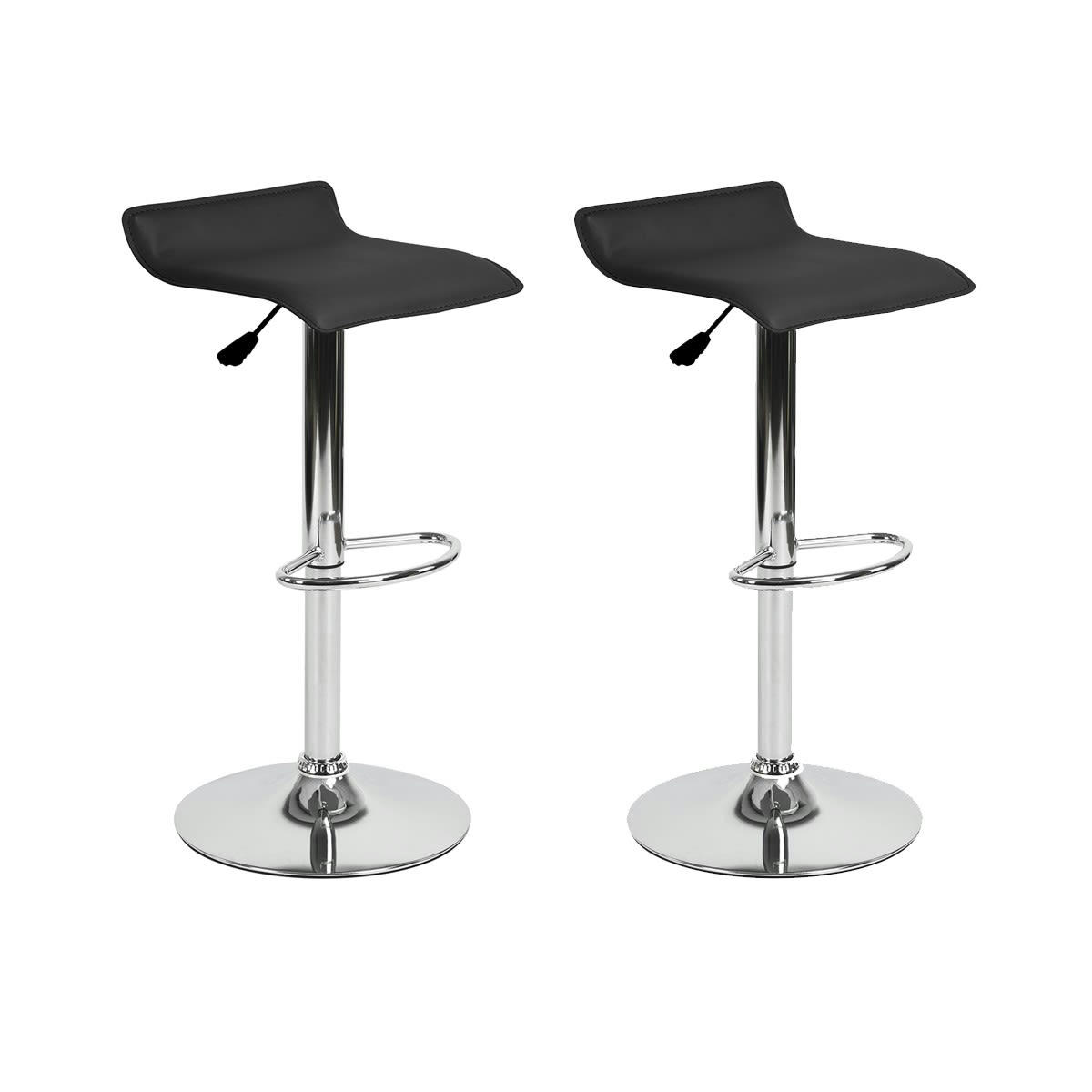 - Lot de 2 tabourets de bar avec siège en PVC réglable et pivotant noir