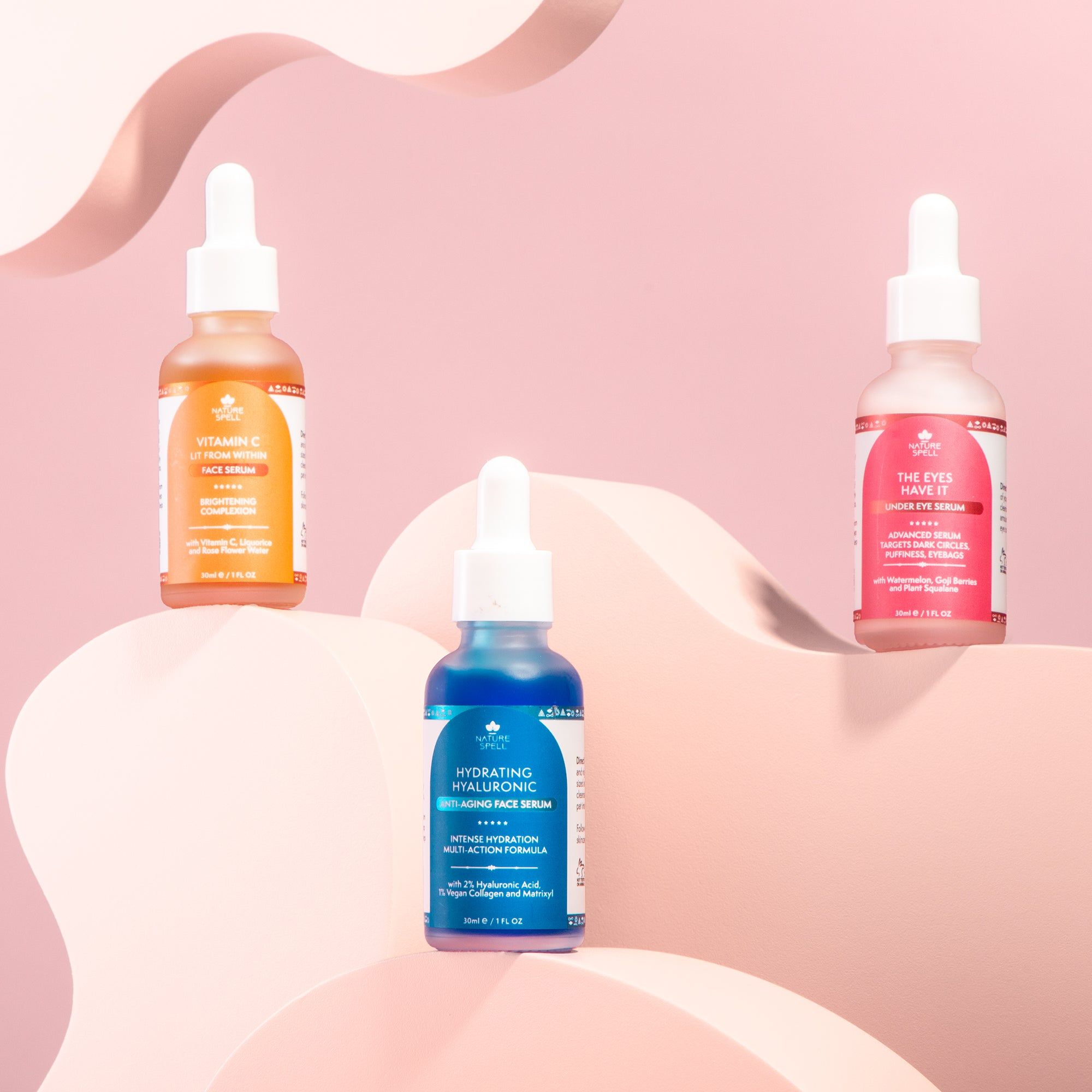 Nature Spell Supreme Serum Skincare Trio: Vitamin C Brightening Serum, Hyalur