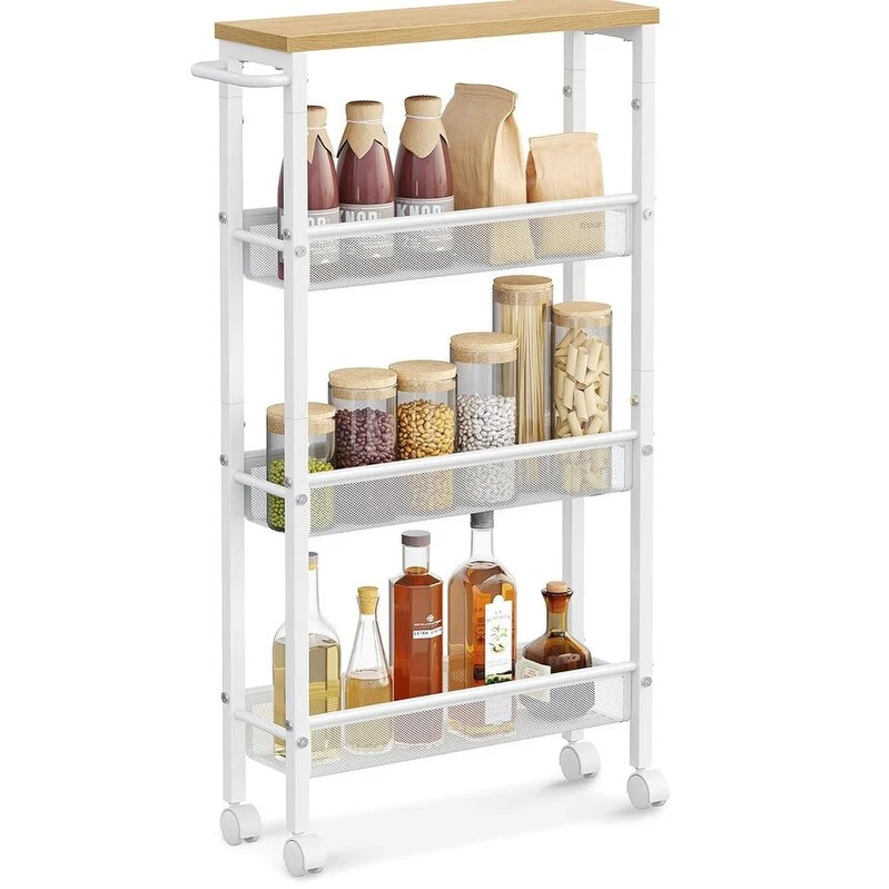 Slim Rolling Cart 4 Tier Storage Cart Narrow Cart with Handles 5.1 Inch Deep Metal Frame - 5.1D x 17.9W x 30.3H