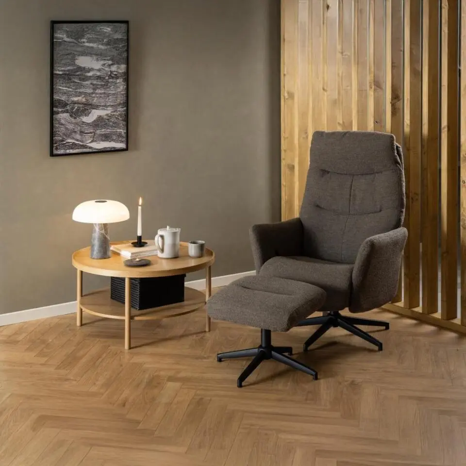 Relaxfauteuil Taupe - Incl. Voetenbankje - 83x75x112cm - Lovik