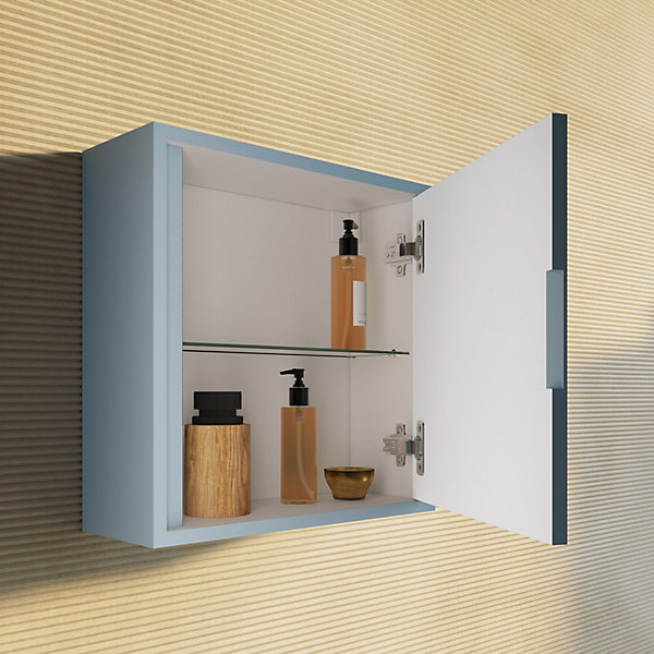 Meuble De Salle De Bain Suspendu En Forme De Cube De 39 Cm Avec Porte Mate Bleu Ciel - Monaco