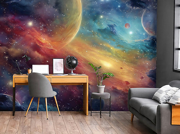 Papier Peint Enfant Cosmos Planètes Intissé Panoramique 350x250 cm - Colle Inclus - Chambre Enfant - Moderne Papier Peint