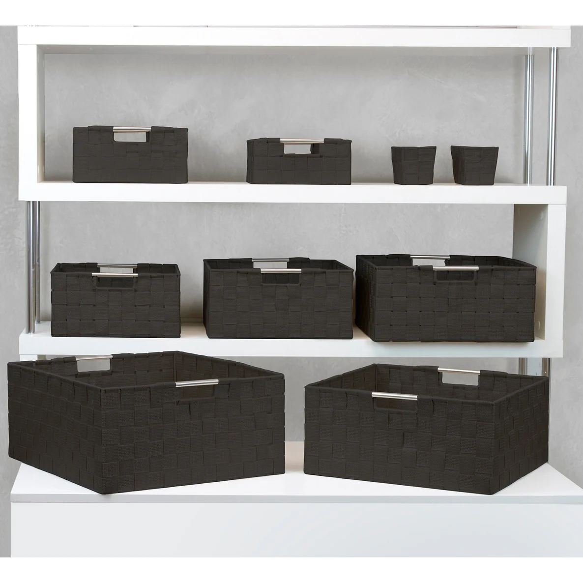 Storage Box Woven Basket Bin Container Tote Cube Organizer Set Stackable Shelf Organizer Built-in Carry Handles (9-Piece)