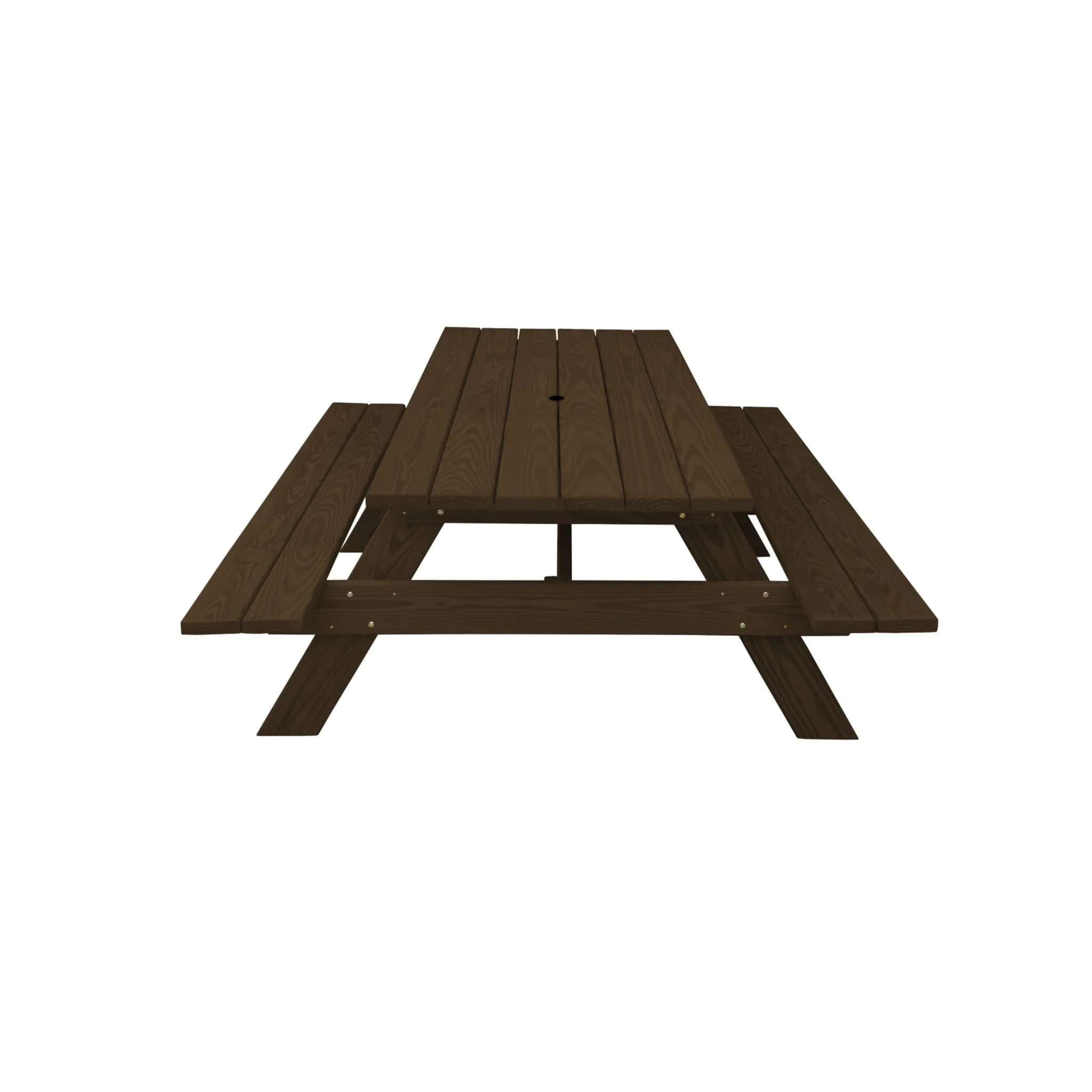 HomeRoots 94 Dark Brown Solid Wood Outdoor Picnic Table with Umbrella Hole