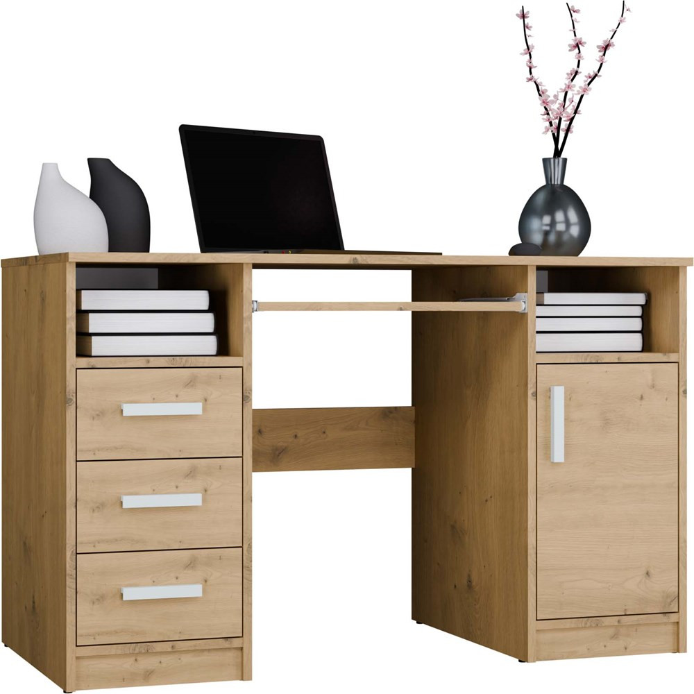 Biurko DELTA dąb artisan 120 Cm 3 Szuflady Szafka Półki Do Biura Pokoju