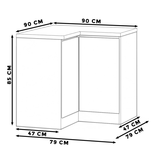 Szafka kuchenna stojąca bella narożna 90x90 szary biały mat