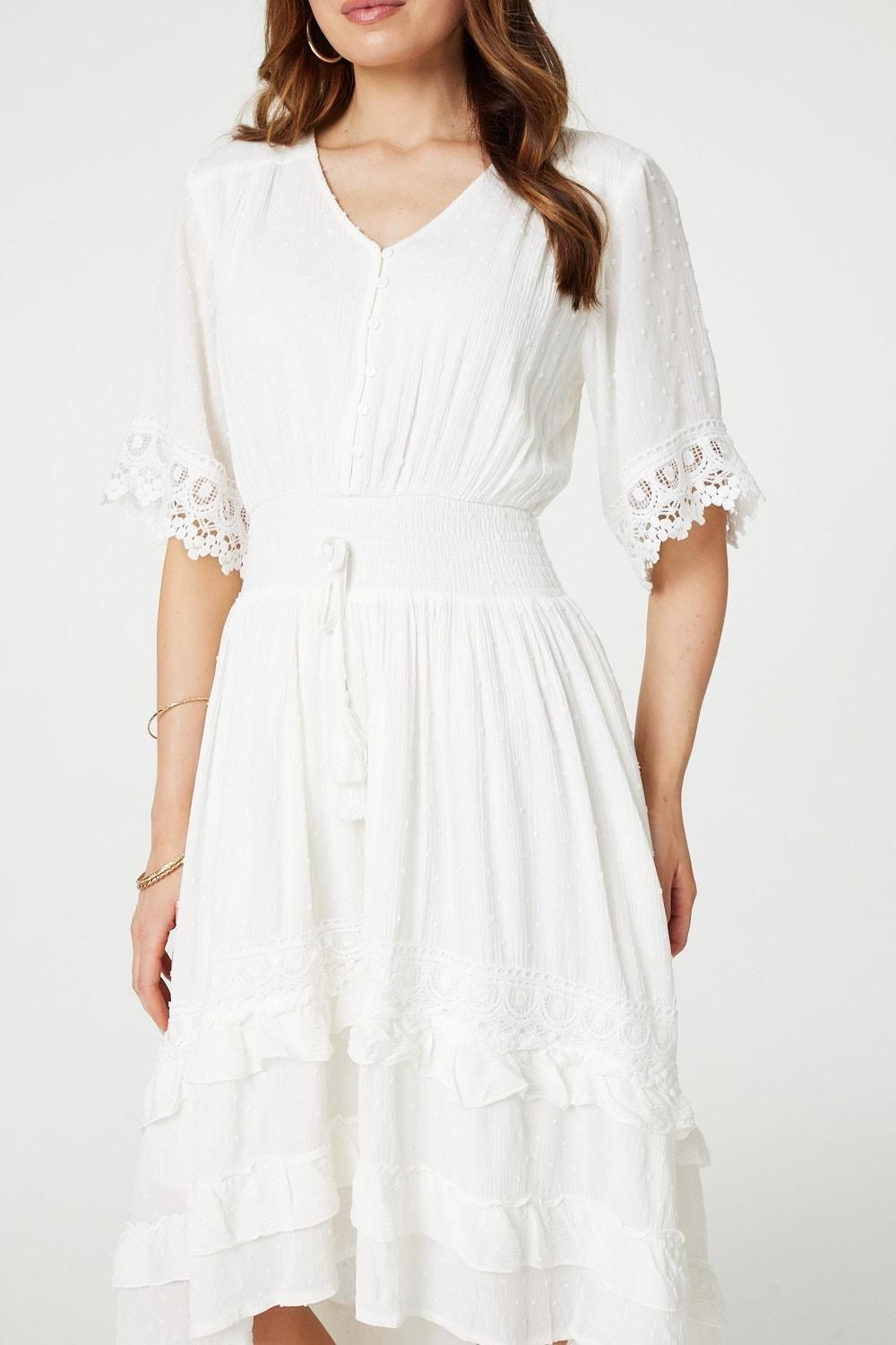 Izabel London Lace Trim 3/4 Sleeve High Low Sundress
