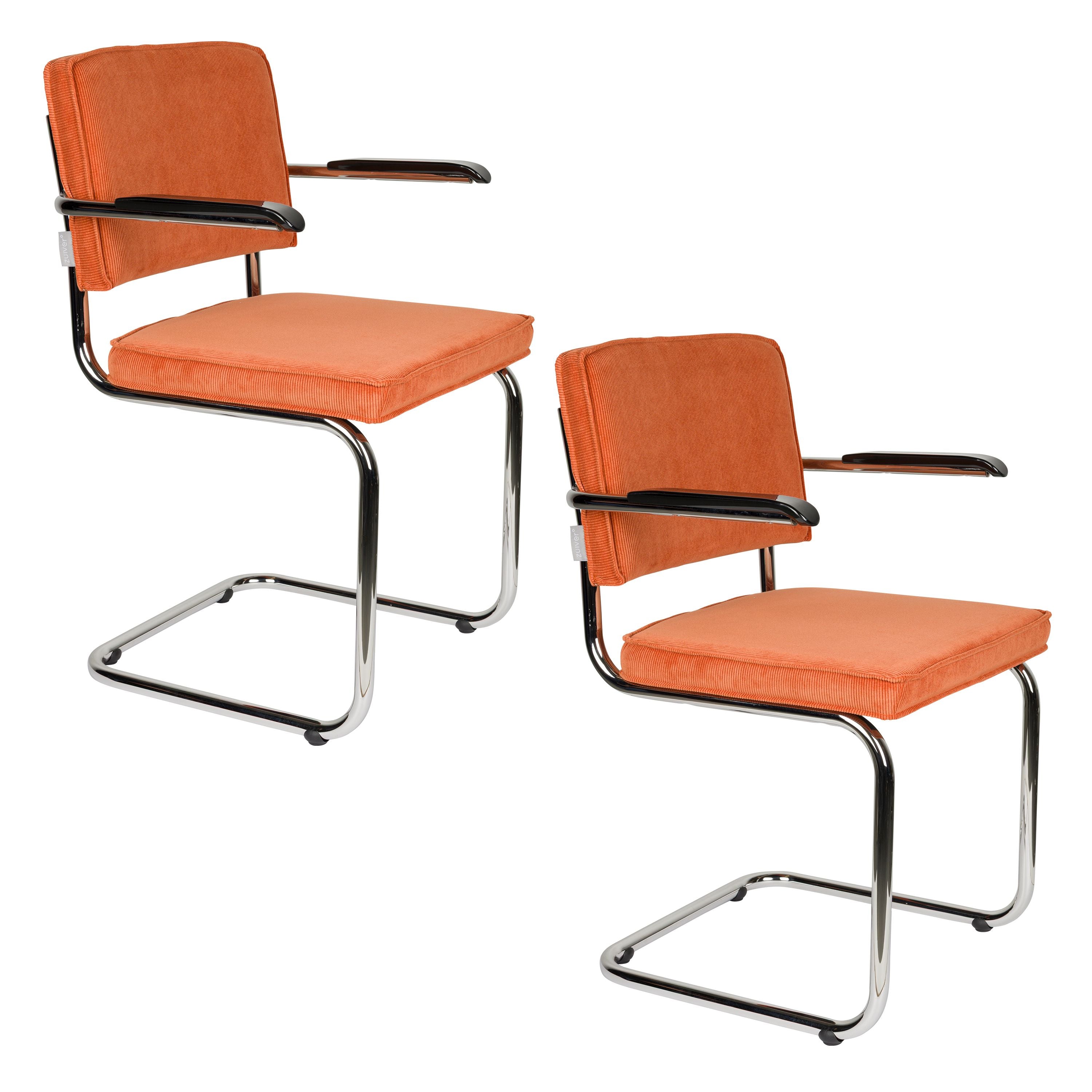 Zuiver Ridge Rib Eetkamerstoelen Armleuning Oranje - Set van 2