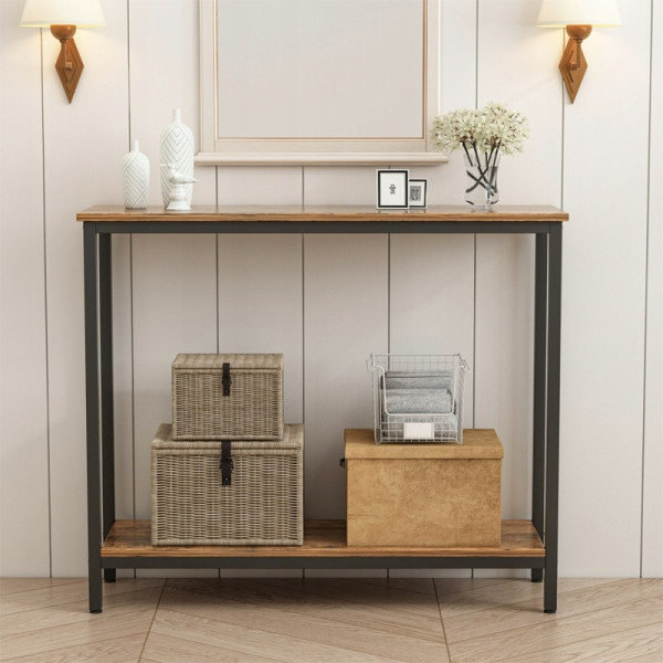 Rustykalna konsola 100 cm szafka loft metalowy stelaż brązowy blat regał
