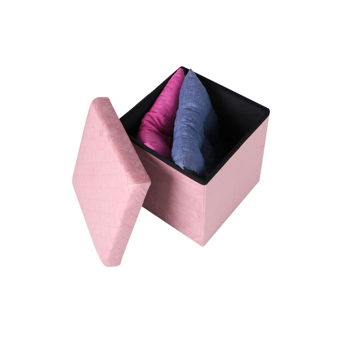 - Pouf coffre de rangement velours rose - 37.5x37.5x37.5cm