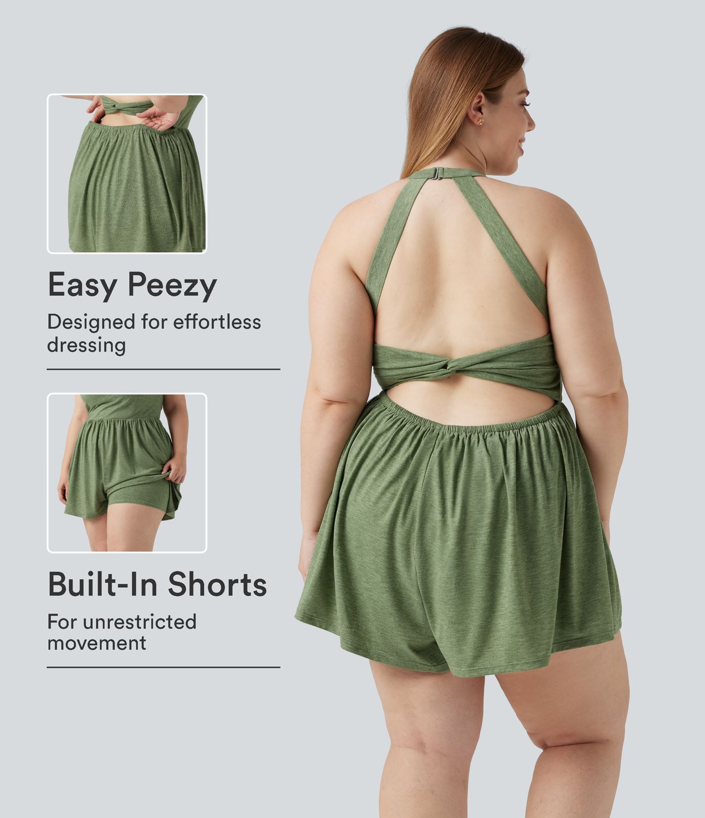 Combishort grande taille avec coussinets amovibles, poches et design accès facile Easy Peasy