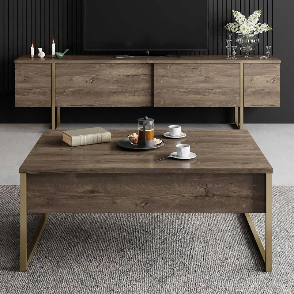 Luxe C Salontafel - 100% MELAMINE - Walnoot, Goud
