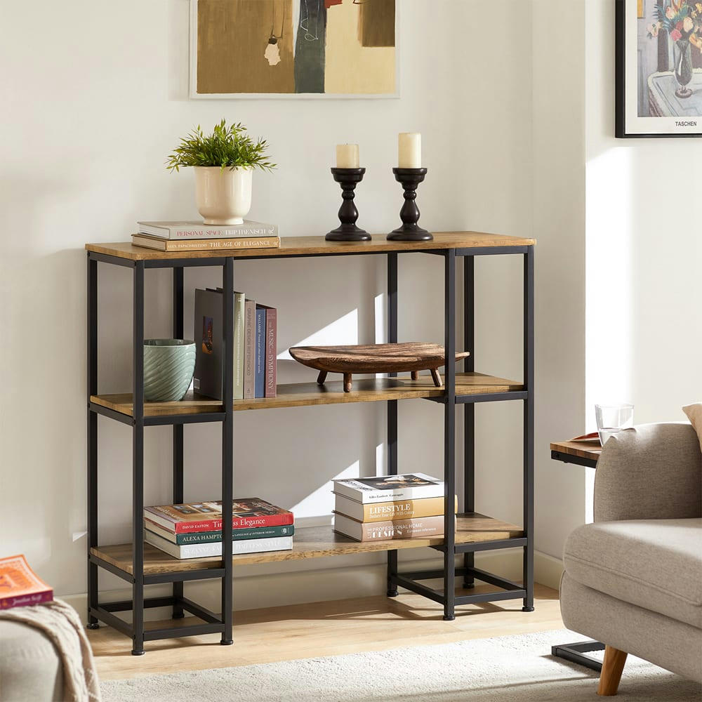 - Table console cadre en métal noir avec 3 étagères