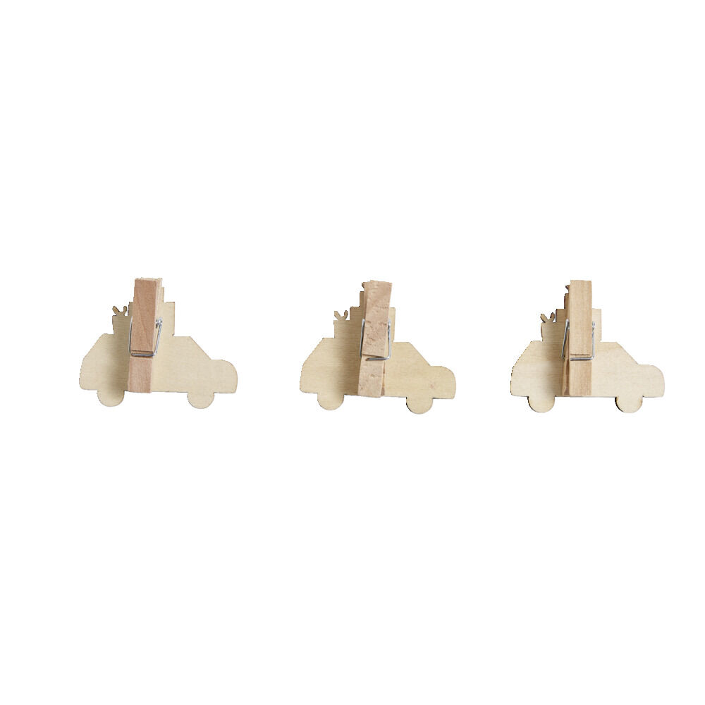 Mini pinces en bois No&euml;l forme voitures 3 pièces