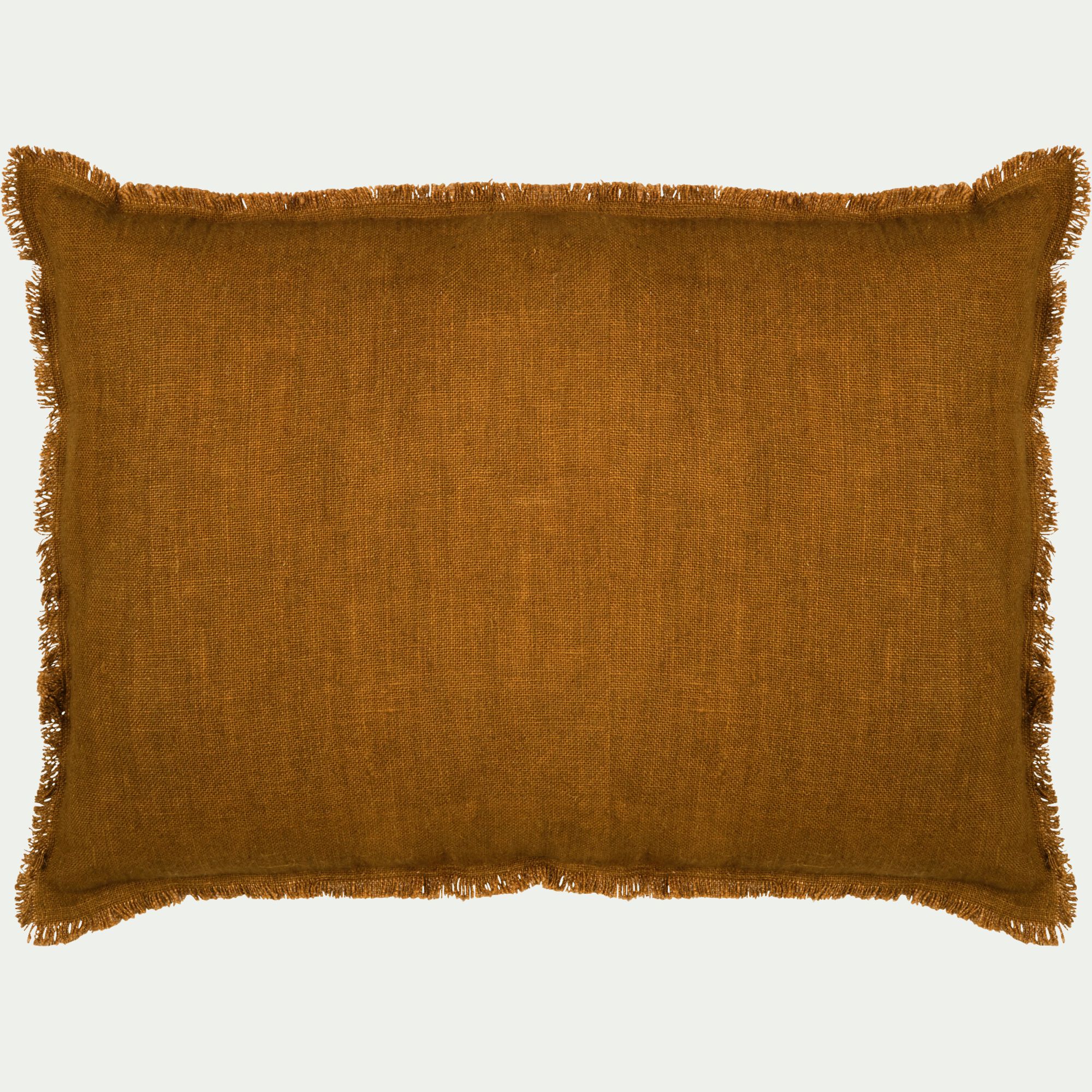 TANTA - Coussin frangé en lin 50x70cm - brun alep