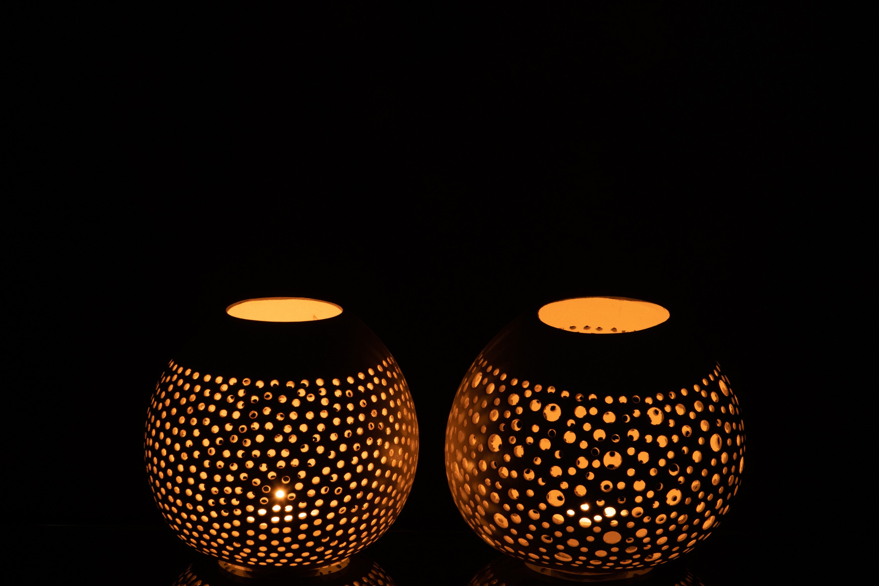 J-Line theelichthouder Kokosnoot - jute - wit - 2 stuks