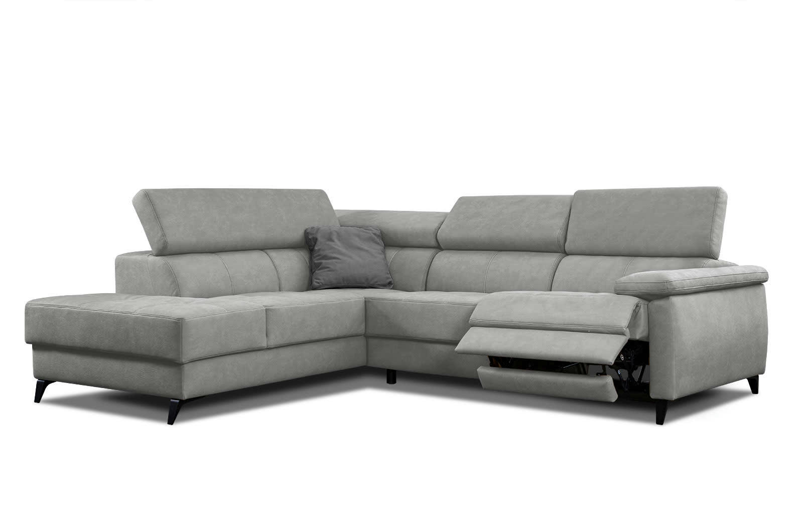 TAUNUS - Le canapé d'angle gauche 5 places gris clair avec une relaxation