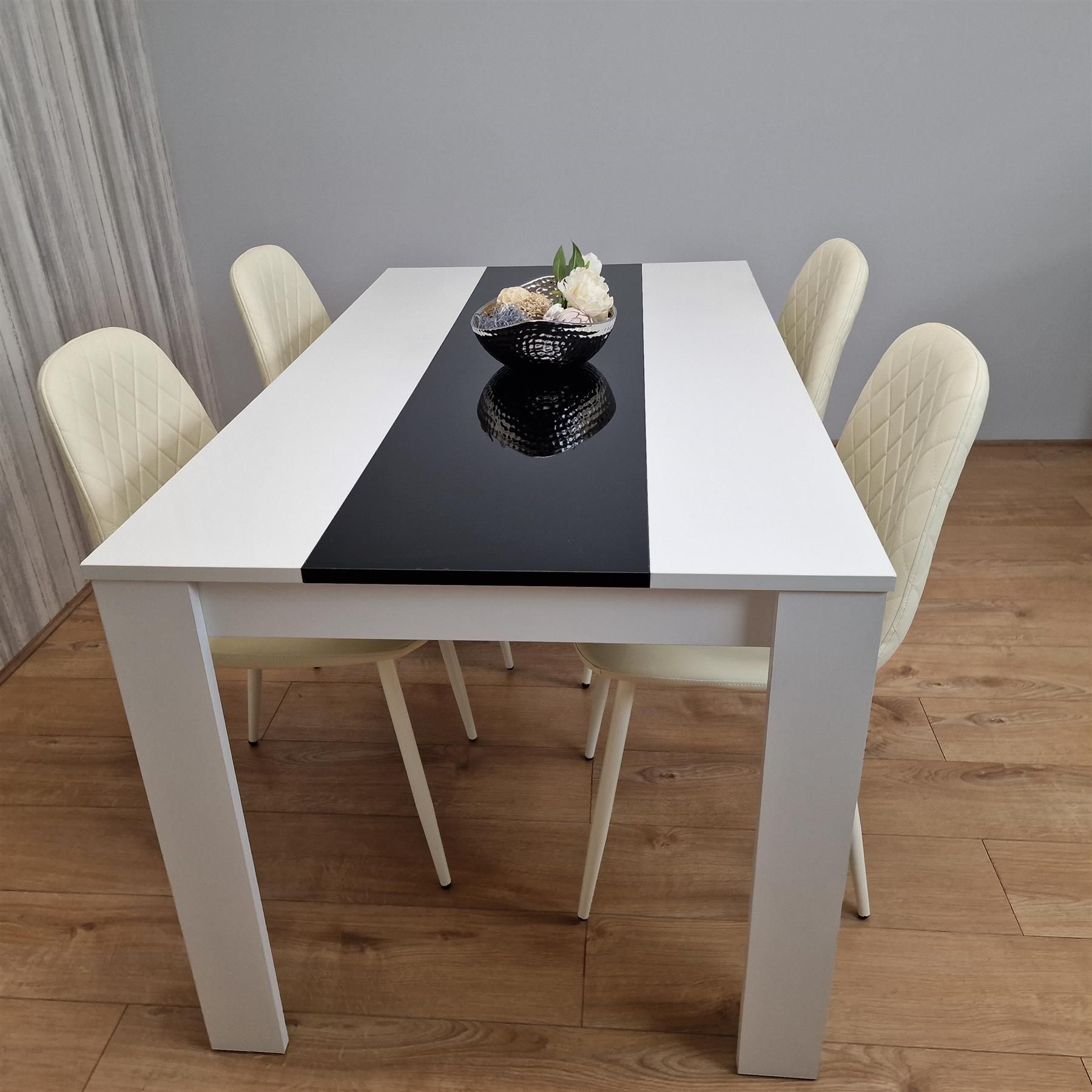 KOSY KOALA Dining Table and 4 Chairs Set White Black Table With 4 Cream Chairs Dining Room Furniture