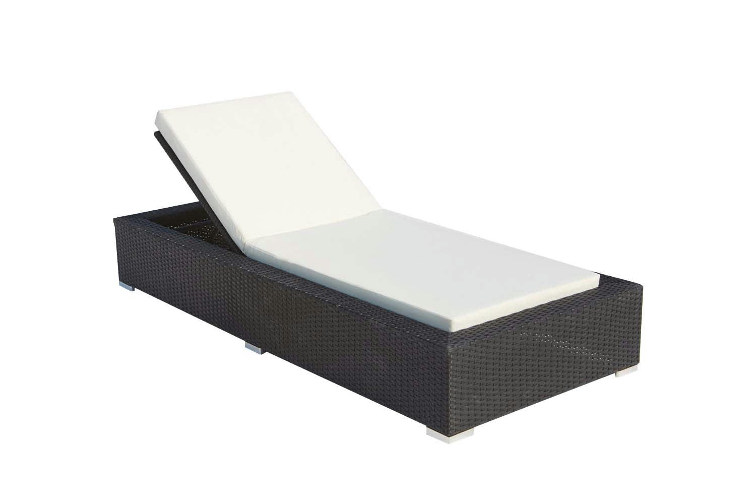 SUNSHINE - Bain de soleil avec matelas en résine tressée noir et blanc