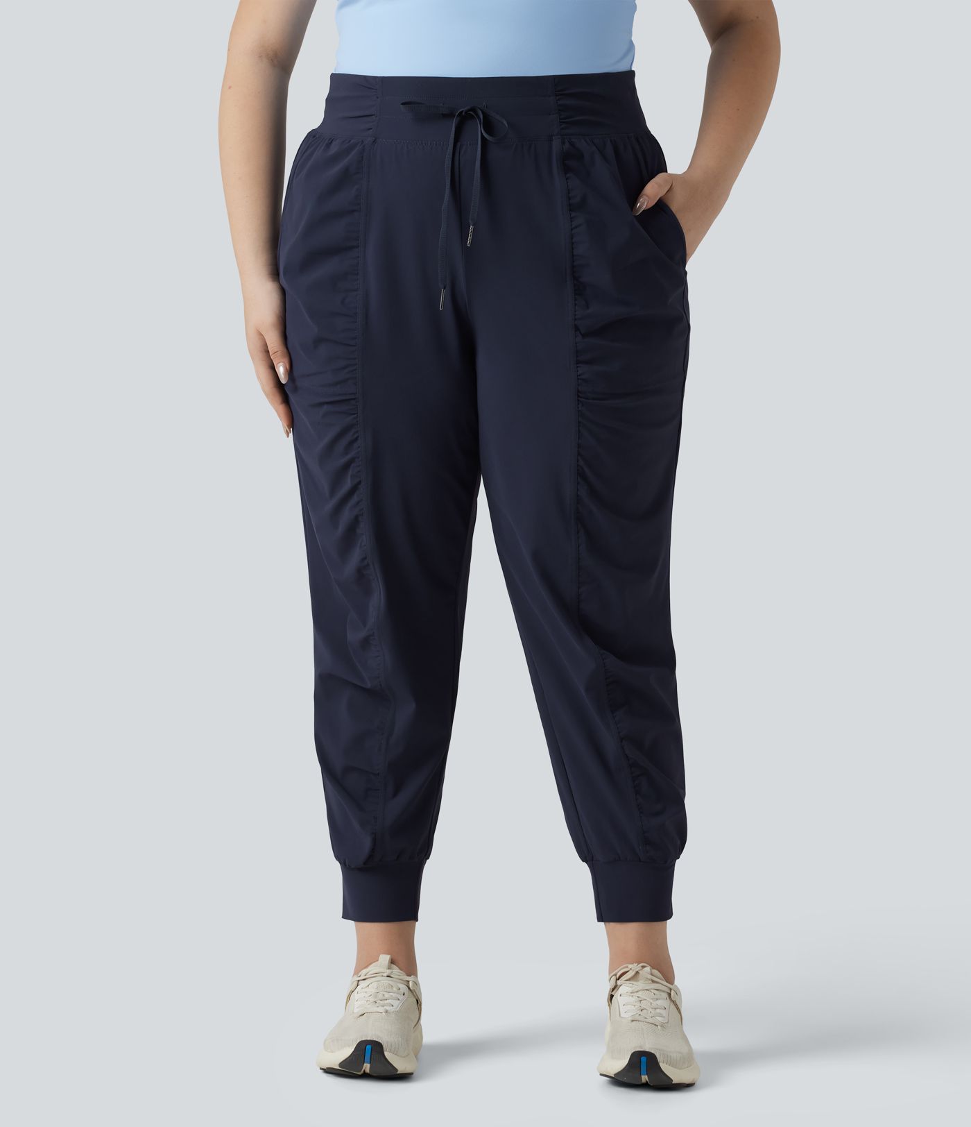 Jogging danse grande taille effet frais InstantCool à taille haute à cordon de serrage froncé et fuselé séchage rapide avec poches, protection solaire UPF40