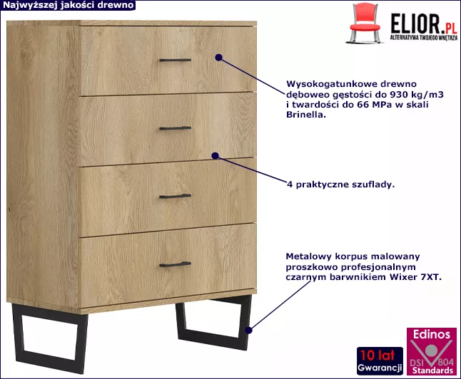 Loftowa komoda na nóżkach z szufladami - Mareon