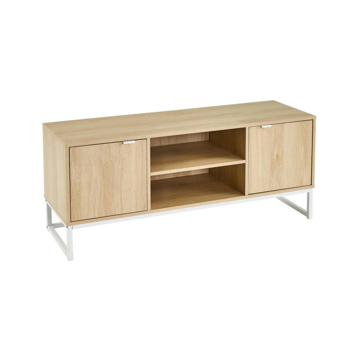 - Meuble de télévision bois et métal blanc 2 portes 120x39x52,5cm
