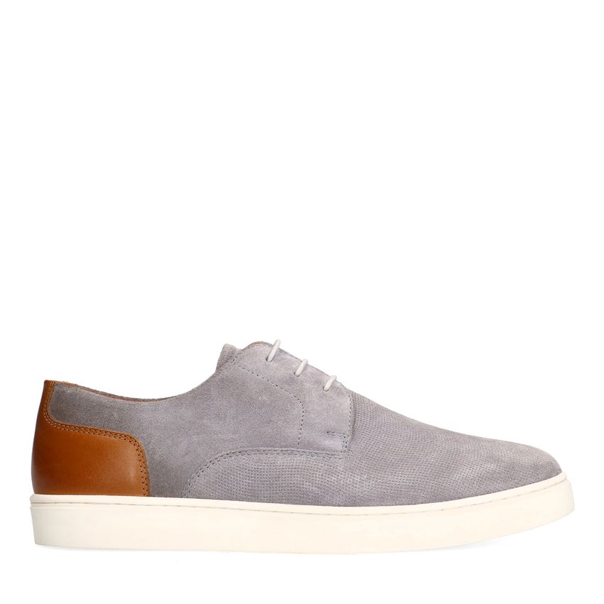 Manfield Grijze suède veterschoenen