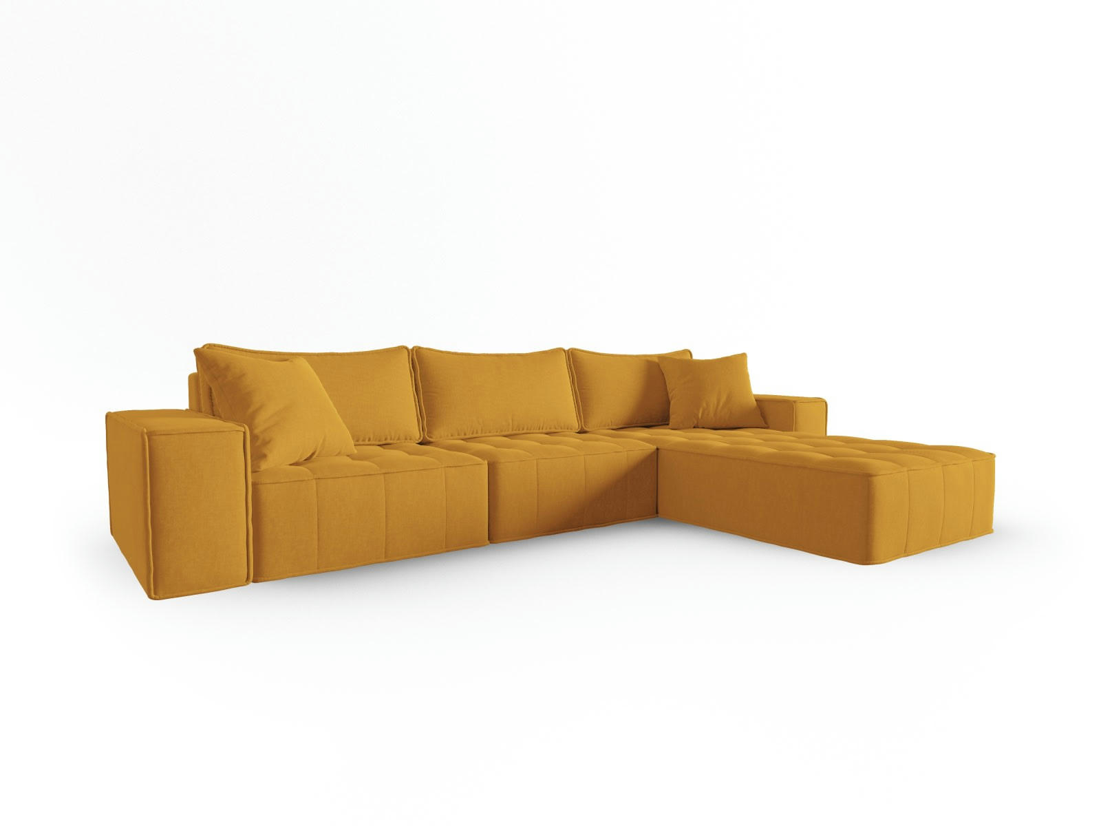 MIKE - Canapé d'angle droit modulable 5 places en tissu structurel moutarde