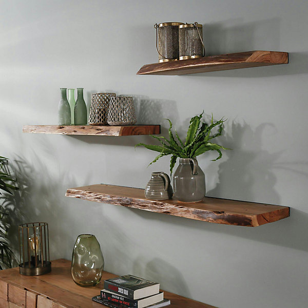 Etagère murale bois massif bordure naturelle 120 cm MELBOURNE
