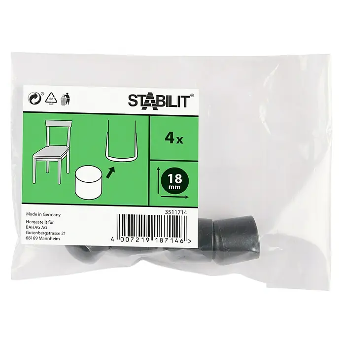 MØBELFOT STABILIT SVART 18MM 4STK