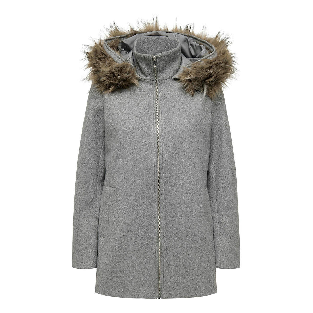 Manteau à capuche, col montant