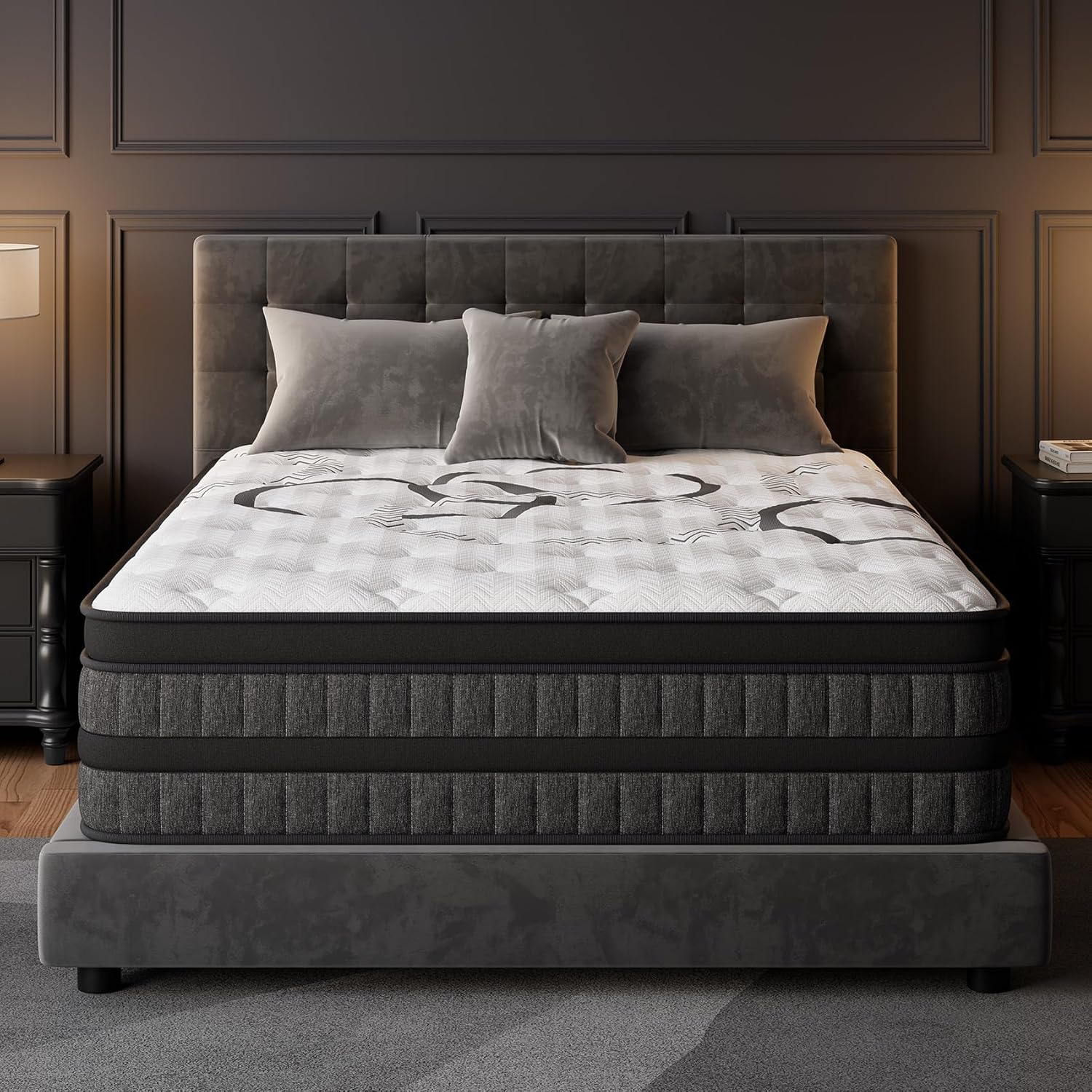 King Size Mattress 14 Inch Hybrid King Mattress Euro Top Medium Firm for Back & Lumbar Support [New Version], 365 Night Trial, Individual Pocket Spring for Motion Isolation & Pressure Relief