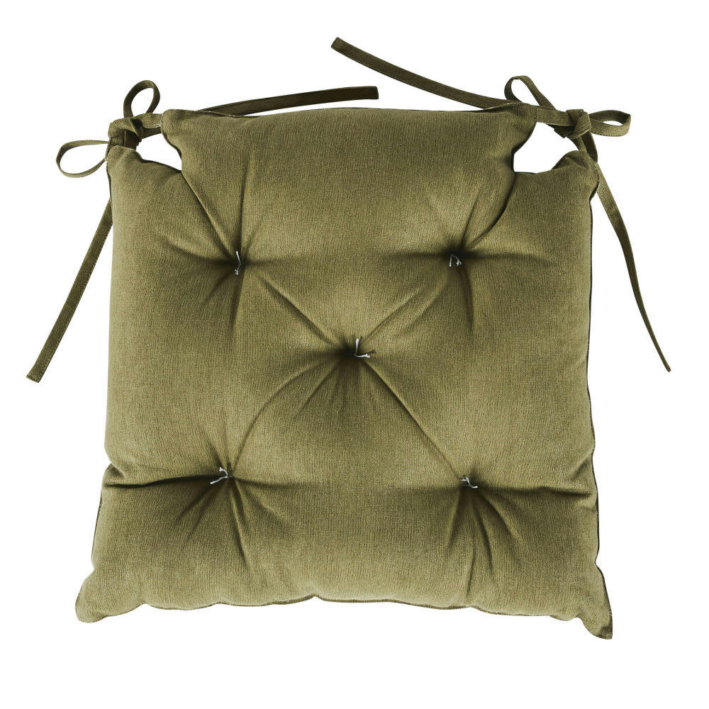 RAYANIE - Galette de chaise imprimé feuilles vert kaki 40x40