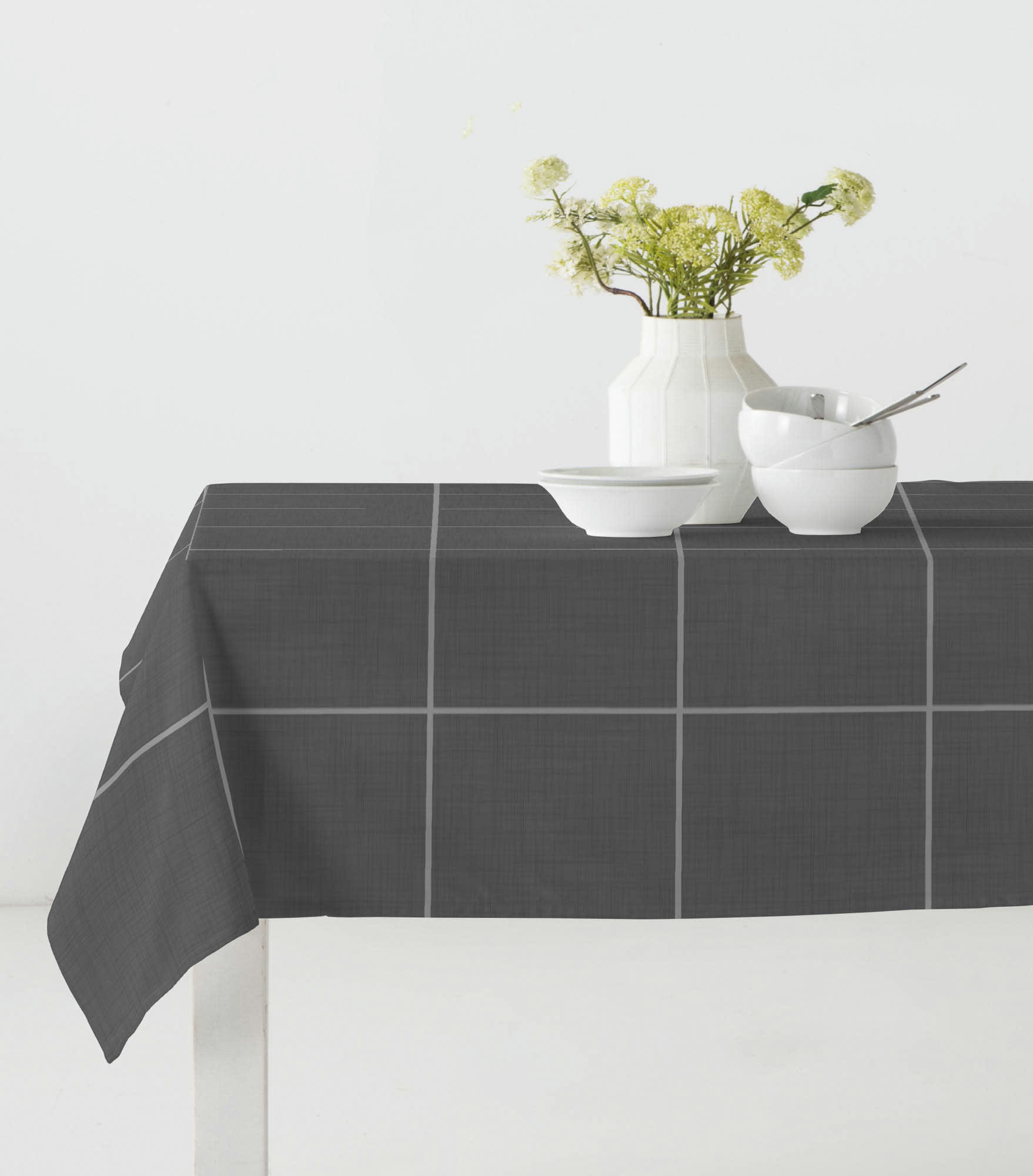 WINDOW ANTRACITA - Nappe en coton biologique antitâche imprimée anthracite 140x200 cm