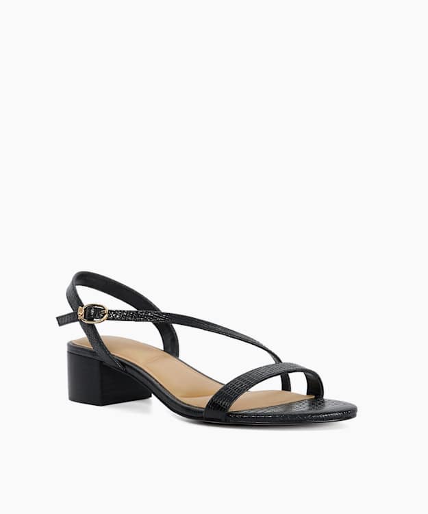 Jolene Black - Leather Block Heel Sandals