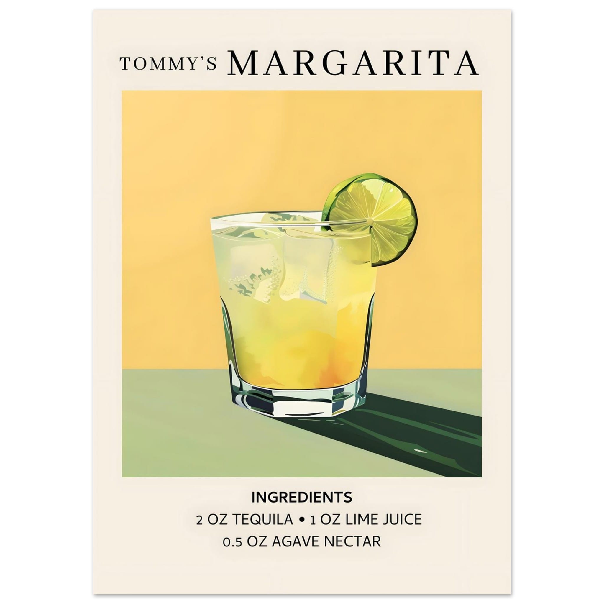 Artfulprints Poster Tommy's Margarita cocktail - Ingrediënten  - 50x70 cm - Geel