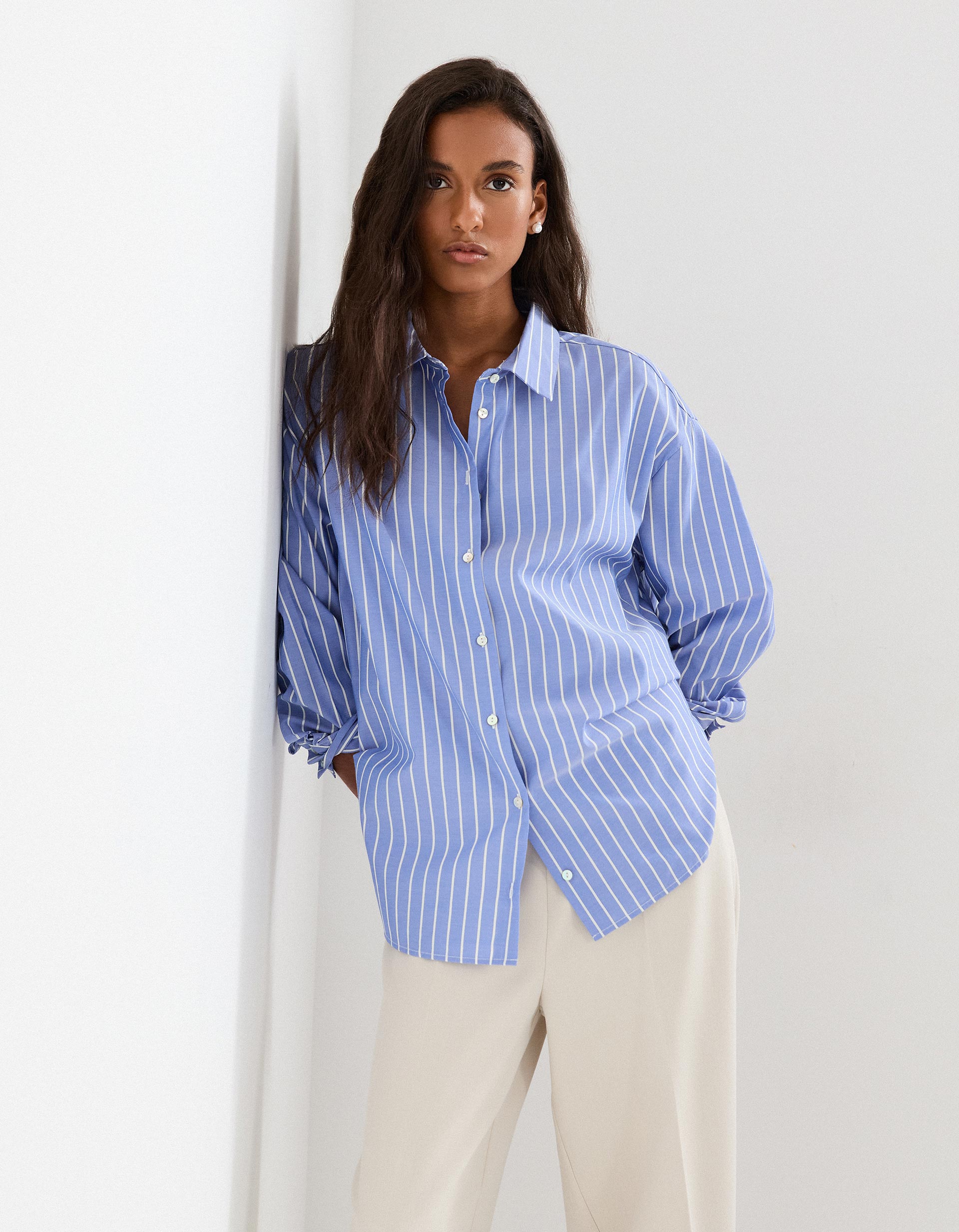 Camisa &agrave;s Riscas, Mulher, Azul